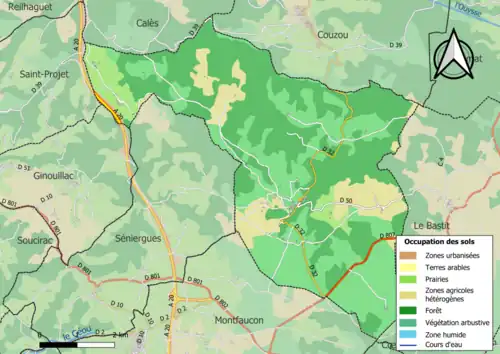 Carte en couleurs présentant l'occupation des sols.