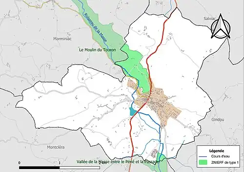 Carte des ZNIEFF de type 1 sur la commune.