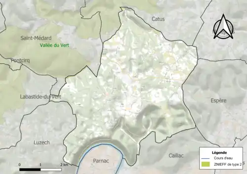 Carte de la ZNIEFF de type 2 sur la commune.