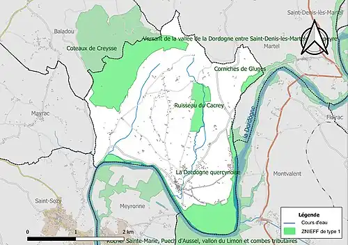 Carte des ZNIEFF de type 1 sur la commune.