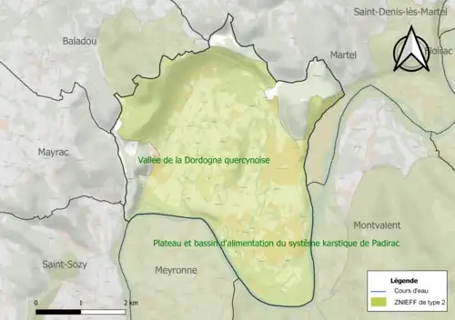 Carte de la ZNIEFF de type 2 sur la commune.
