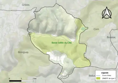 Carte de la ZNIEFF de type 2 sur la commune.
