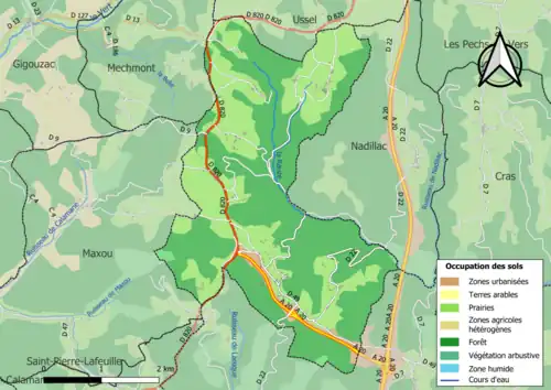 Carte en couleurs présentant l'occupation des sols.
