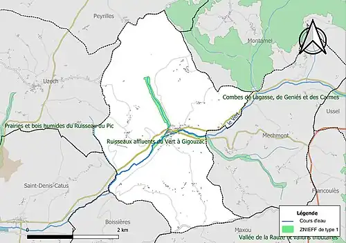 Carte de la ZNIEFF de type 1 sur la commune.