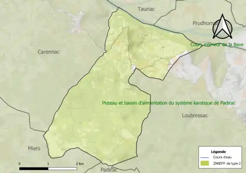 Carte des ZNIEFF de type 2 sur la commune.