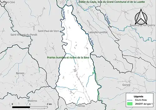 Carte de la ZNIEFF de type 1 sur la commune.