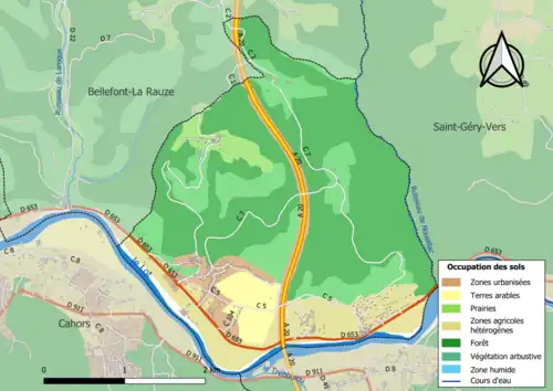 Carte en couleurs présentant l'occupation des sols.