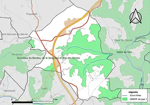 Carte des ZNIEFF de type 1 sur la commune.
