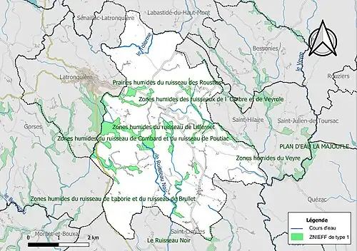 Carte des ZNIEFF de type 1 sur la commune.