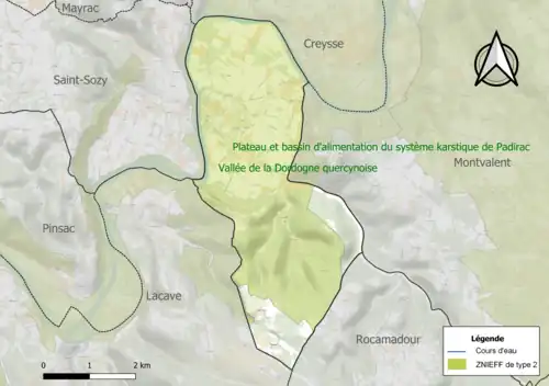 Carte de la ZNIEFF de type 2 sur la commune.