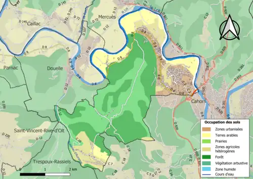 Carte en couleurs présentant l'occupation des sols.
