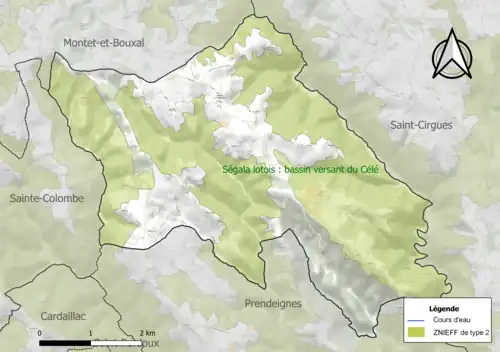 Carte de la ZNIEFF de type 2 sur la commune.