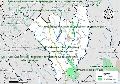 Carte des ZNIEFF de type 1 sur la commune.