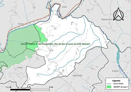 Carte de la ZNIEFF de type 1 sur la commune.
