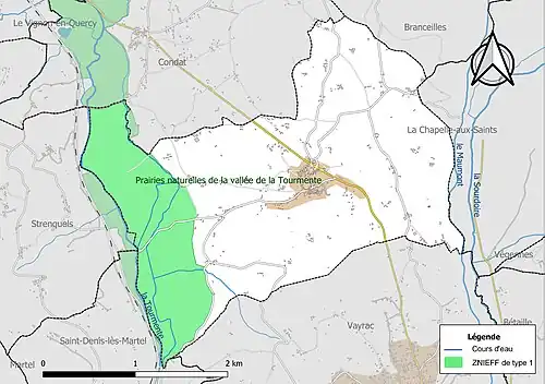 Carte de la ZNIEFF de type 1 sur la commune.