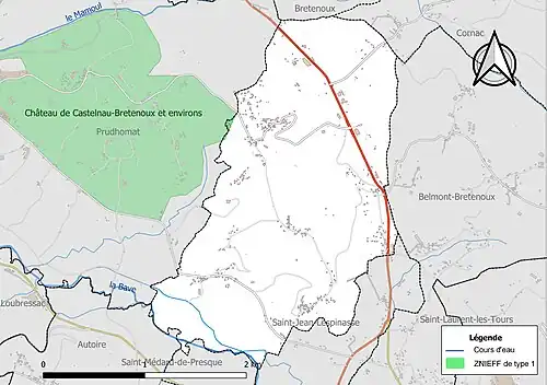 Carte de la ZNIEFF de type 1 sur la commune.