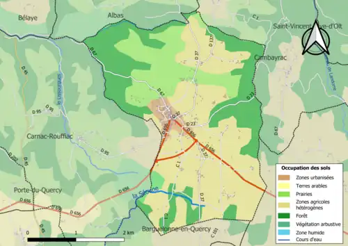 Carte en couleurs présentant l'occupation des sols.