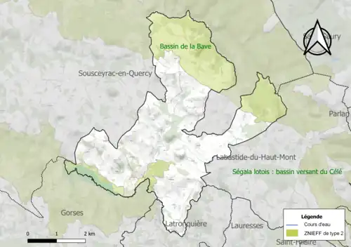 Carte de la ZNIEFF de type 2 sur la commune.