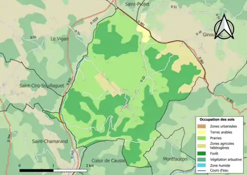 Carte en couleurs présentant l'occupation des sols.