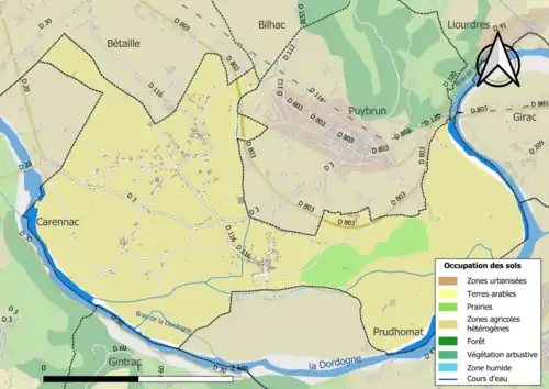Carte en couleurs présentant l'occupation des sols.