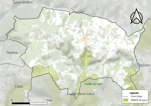 Carte de la ZNIEFF de type 2 sur la commune.