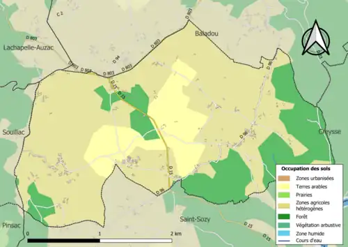 Carte en couleurs présentant l'occupation des sols.