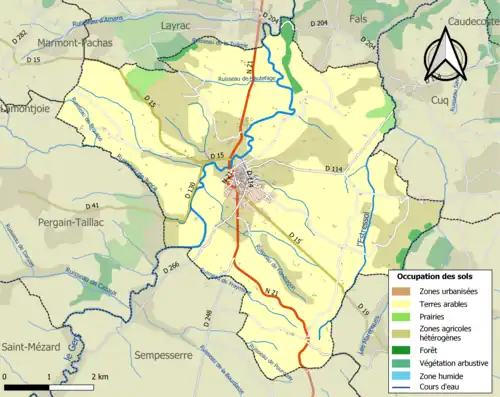 Carte en couleurs présentant l'occupation des sols.