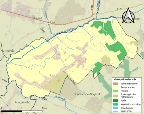 Carte en couleurs présentant l'occupation des sols.