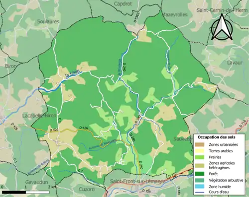 Carte en couleurs présentant l'occupation des sols.