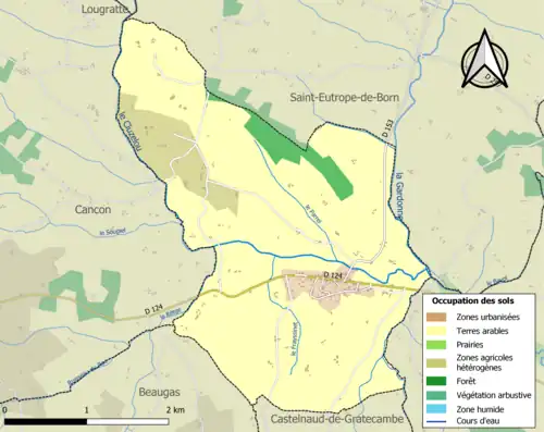 Carte en couleurs présentant l'occupation des sols.