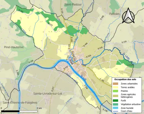 Carte en couleurs présentant l'occupation des sols.