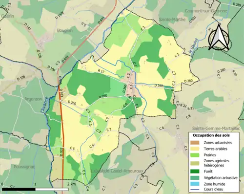 Carte en couleurs présentant l'occupation des sols.