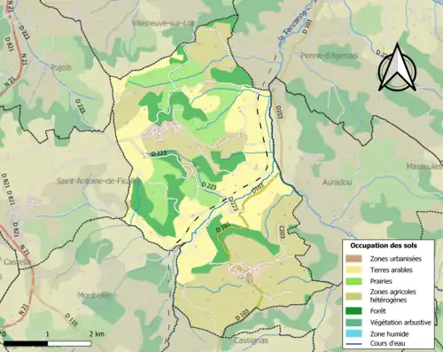 Carte en couleurs présentant l'occupation des sols.