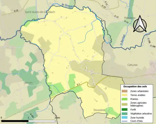 Carte en couleurs présentant l'occupation des sols.