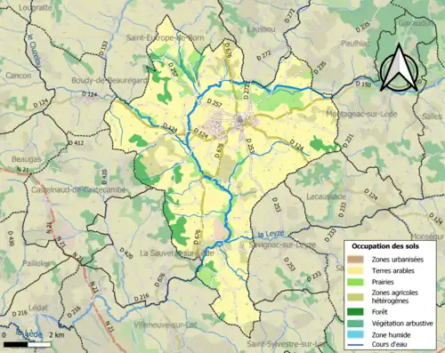 Carte en couleurs présentant l'occupation des sols.