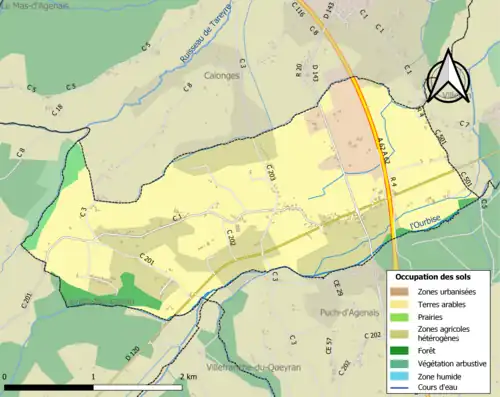 Carte en couleurs présentant l'occupation des sols.