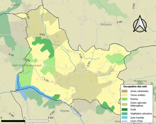 Carte en couleurs présentant l'occupation des sols.