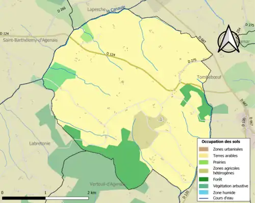 Carte en couleurs présentant l'occupation des sols.