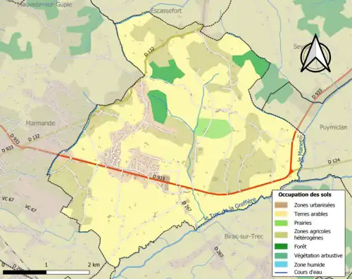 Carte en couleurs présentant l'occupation des sols.