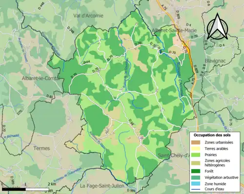 Carte en couleurs présentant l'occupation des sols.