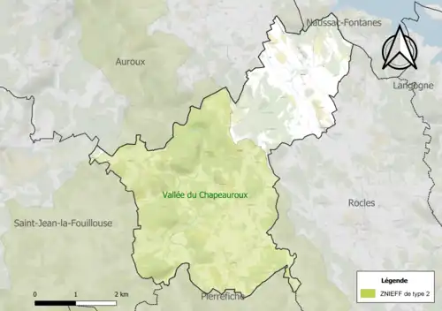 Carte de la ZNIEFF de type 2 sur la commune.