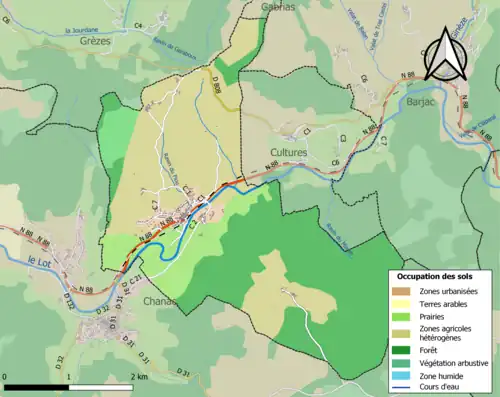 Carte en couleurs présentant l'occupation des sols.