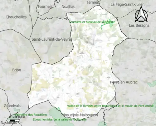 Carte des ZNIEFF de type 1 sur la commune.