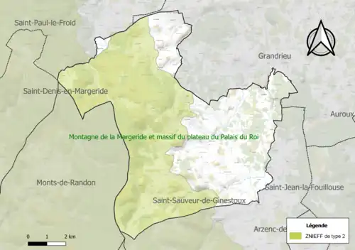 Carte de la ZNIEFF de type 2 sur la commune.