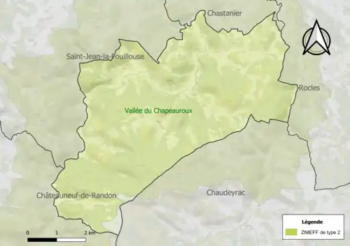 Carte de la ZNIEFF de type 2 sur la commune.