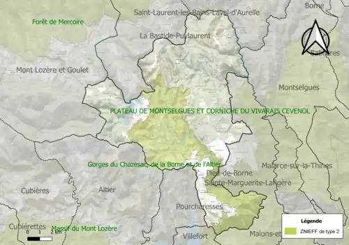 Carte de la ZNIEFF de type 2 sur la commune.