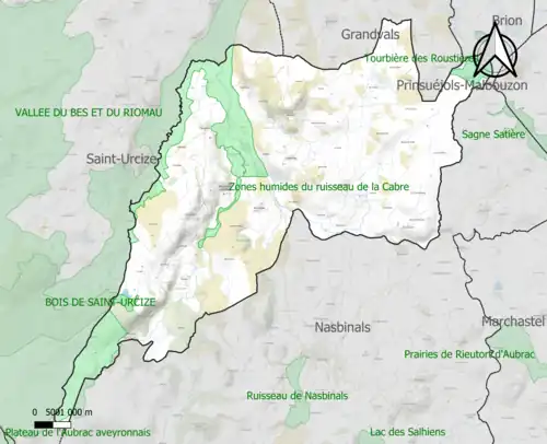 Carte des ZNIEFF de type 1 sur la commune.