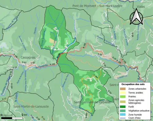 Carte en couleurs présentant l'occupation des sols.