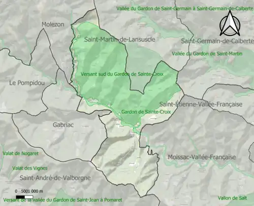 Carte des ZNIEFF de type 1 sur la commune.