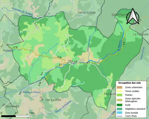 Carte en couleurs présentant l'occupation des sols.